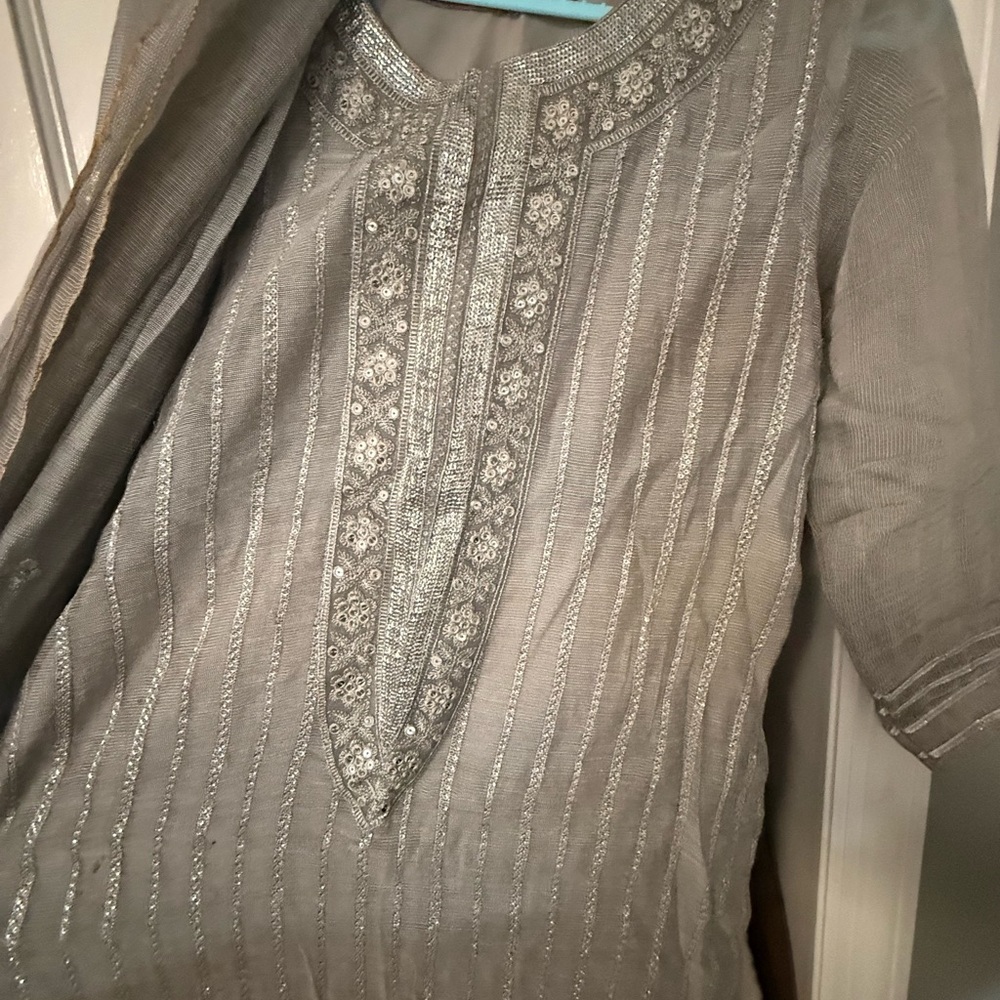 Elegant Silver Embroidered three piece suit